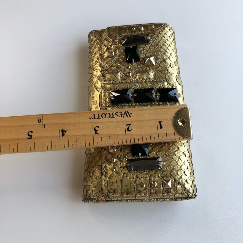 Vintage Juicy Couture Gold Metallic Leather Black Crystals Silver Stud Wallet - Picture 12 of 12